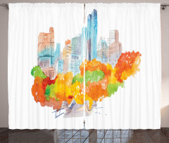 Watercolor Autumn Art Curtain