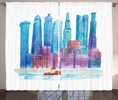 Skyline Boat in the River Curtain