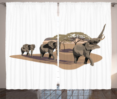 Elephants on Savannah Curtain