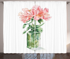 Rose Flower Drawing in Vase Curtain