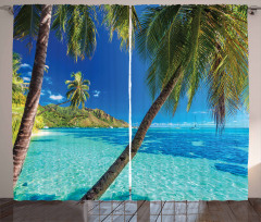 Palm Trees Sea Beach Curtain