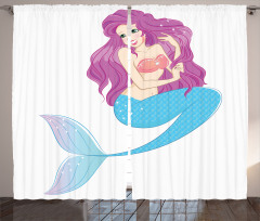 Mermaid with Pink Hair Curtain