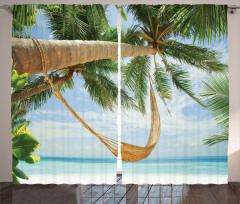 Ocean Sandy Shore Palm Curtain