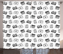 Pencil Drawn Retro Cameras Curtain