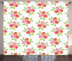 Watercolor Roses and Leaves Curtain