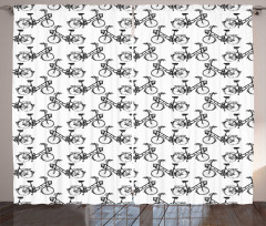 Monochrome Bicycles Pattern Curtain