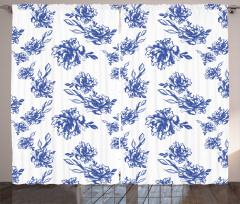 Blue Peonies Blossom Art Curtain