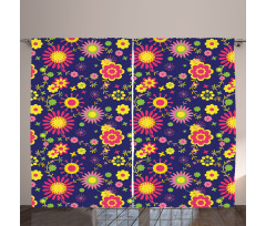 Flowers in Childish Pattern Curtain