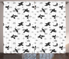 Abstract Birds Stars Crescent Curtain