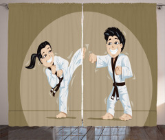 Children Karate Cartoon Art Curtain