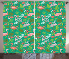 Caribbean Botany Flamingos Curtain