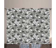 Palm Tree Leaves Sketch Art Curtain