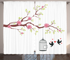 Roses Blossoms Birds Curtain