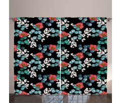 Peony Daisy and Leaves Art Curtain