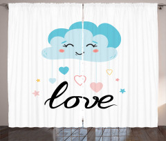 Love Cursive Text and Clouds Curtain