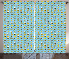 Cartoon Style Happy Bees Curtain