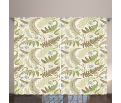 Curlicue Fern Leaves Art Curtain