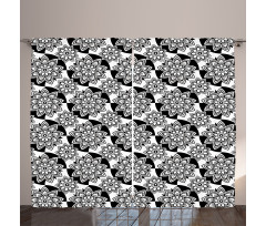 Monochrome Top View Flowers Curtain