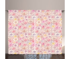 Outline Abstract Flowers Art Curtain
