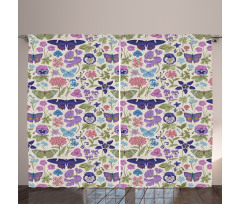 Butterfly Pansy Flower Leaf Curtain