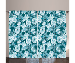 Aquatic English Rose Flowers Curtain