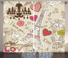 Doodle Eiffel Tower Love Curtain