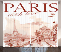 Vintage Watercolor Paris Curtain