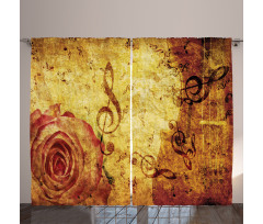 Old Rose Music Note Shabby Curtain