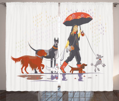 Girl with Dogs in Rain Curtain