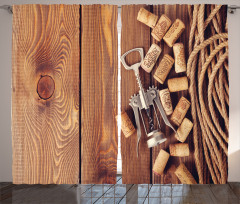 Wooden Table Wine Corks Curtain