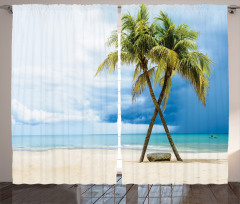 Beach Palm Trees Rock Curtain