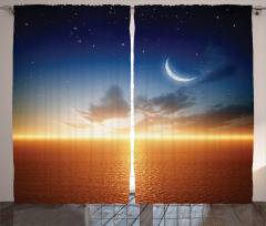 Sunset Sky Moon Stars Curtain