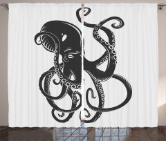 Cartoon Octopus in Sea Curtain