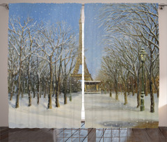 Snowy Paris City View Curtain
