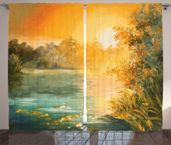Retro Lake Scenery Art Curtain
