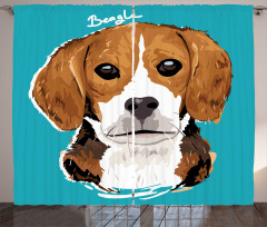 Beagle Perde Karikatür Çizim Hayvan Başı Portresi Deseni