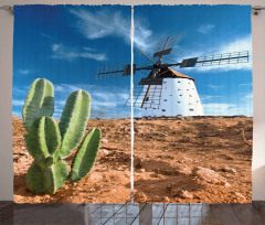 Windmill and Exotic Cactus Curtain