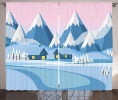 Winter Landscape Cottages Curtain