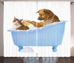 Dog and Cat in Bathtub Curtain