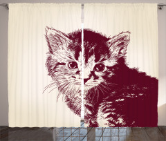 Grunge Retro Kitty Cat Curtain