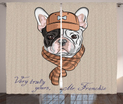 Hipster Bulldog with Cap Scarf Curtain