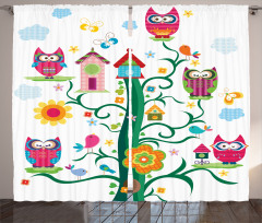 Owls on Tree with Dots Curtain