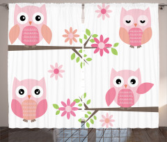 Spring Floral Baby Owls Curtain