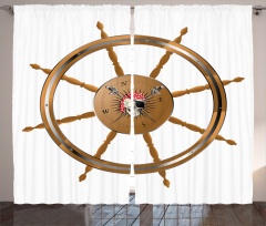 Pirate Sea Ship Wheel Curtain