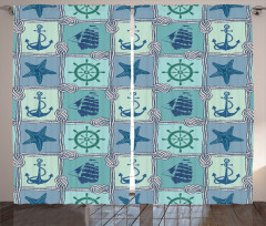 Ships Wheel Turquoise Curtain