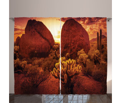 Cactus Rocks Desert Scenery Curtain