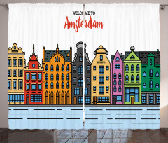 Şehir Perde Amsterdam Evleri Panoramik Grafik Çizimi