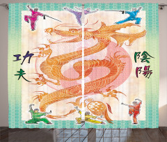 Colorful Dragon and Samurais Curtain