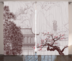 Sakura Trees and Mountain Curtain