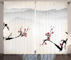 Sakura Flower and Gulls Curtain